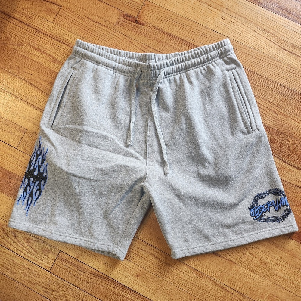 New Observance Labs Sweat Shorts Blue Flame Heather Gray Mens Size Large